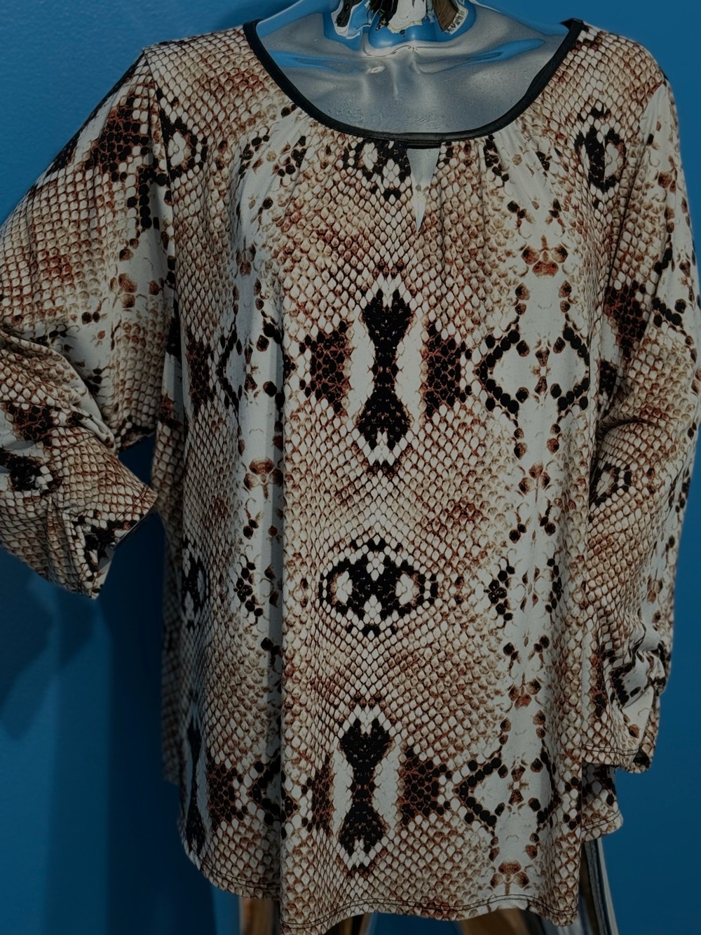 Worthington Brown and White Snake-Print Tunic Blouse